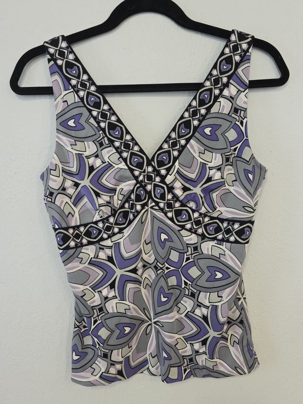Antonio Melani 100% Silk Top Sleeveless Tank Geometric Art Deco Inspired Print S